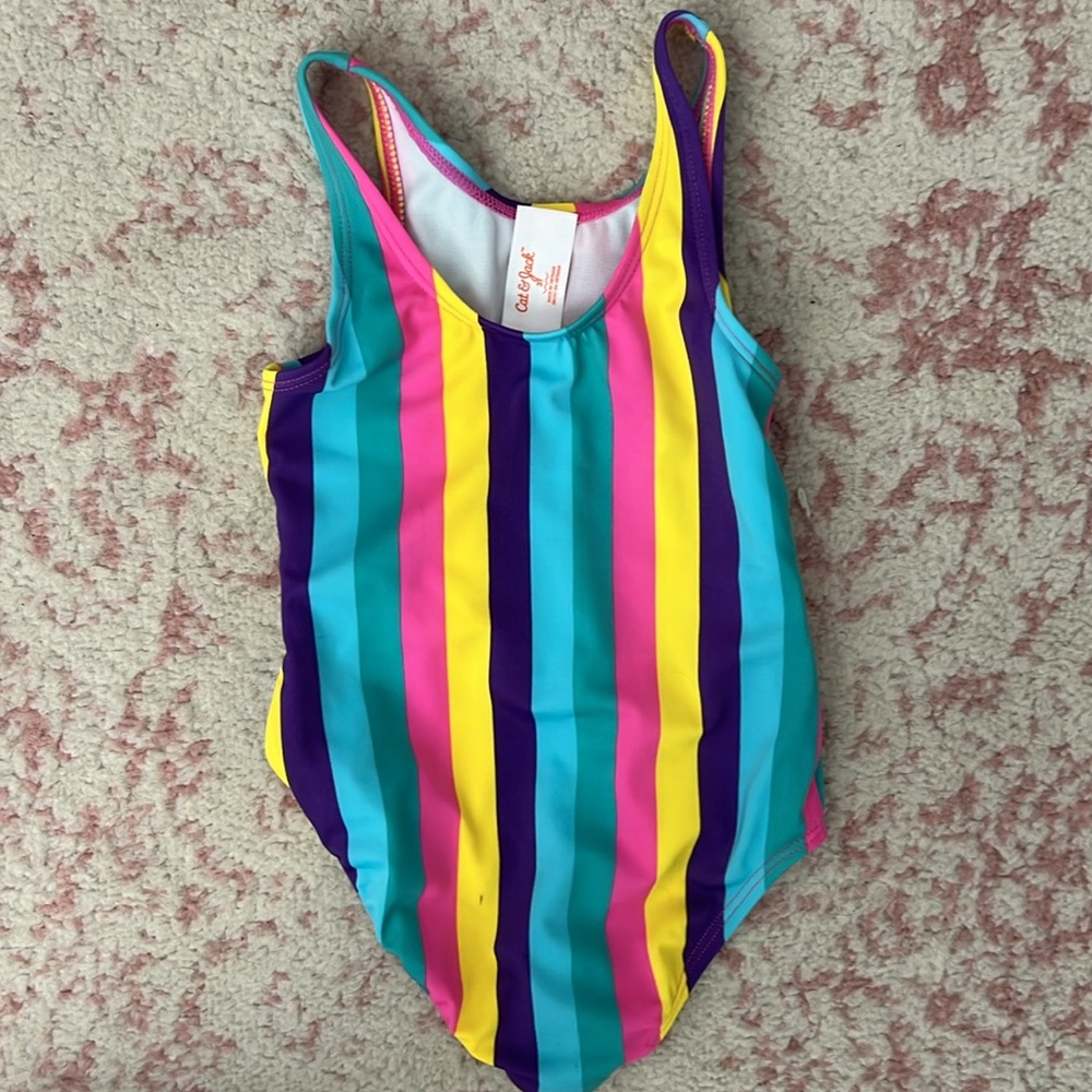 Toddler Cat & Jack Girls Rainbow Striped Swimsuit - Picture 2 of 2